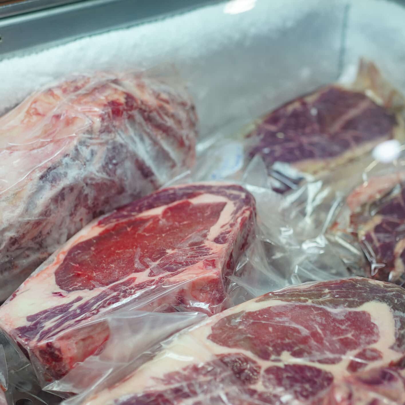 Frozen steak in pack